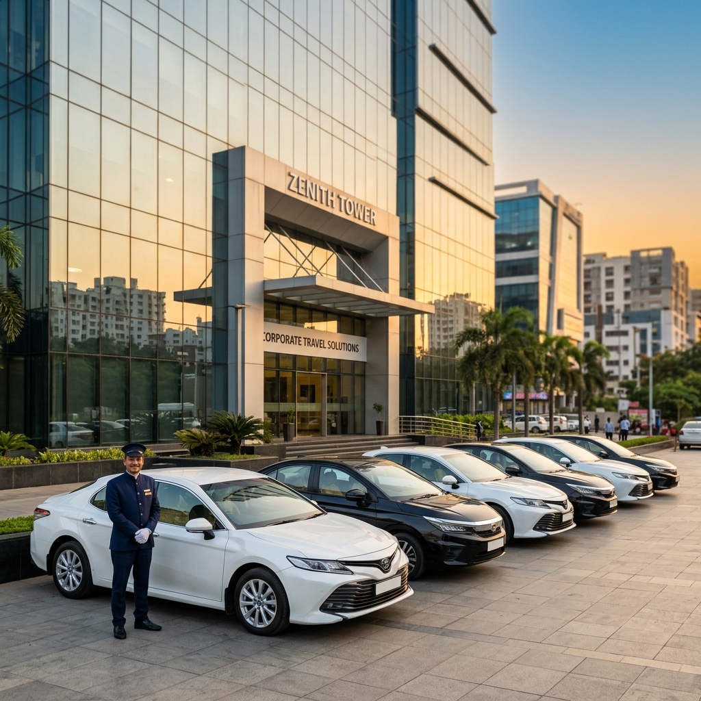 UWAY premium corporate fleet lineup outside a modern office building